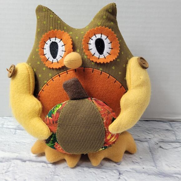 Harvest Thanksgiving Patchwork Corduroy Autumn Owl with a Pumpkin - Picture 2 of 10